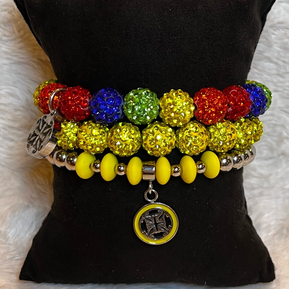 Rustic Cuff - rainbow and yellow set